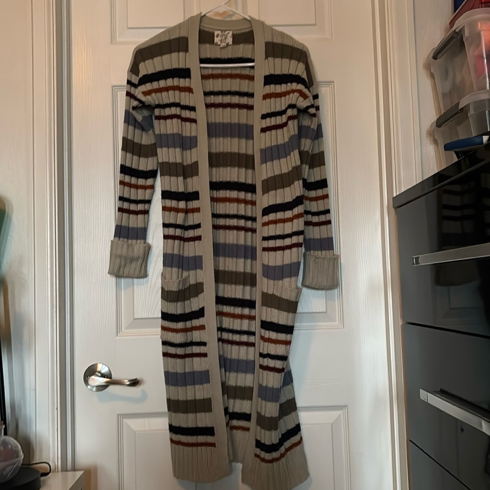 Hippie Rose Long Striped Cardigan With Pockets